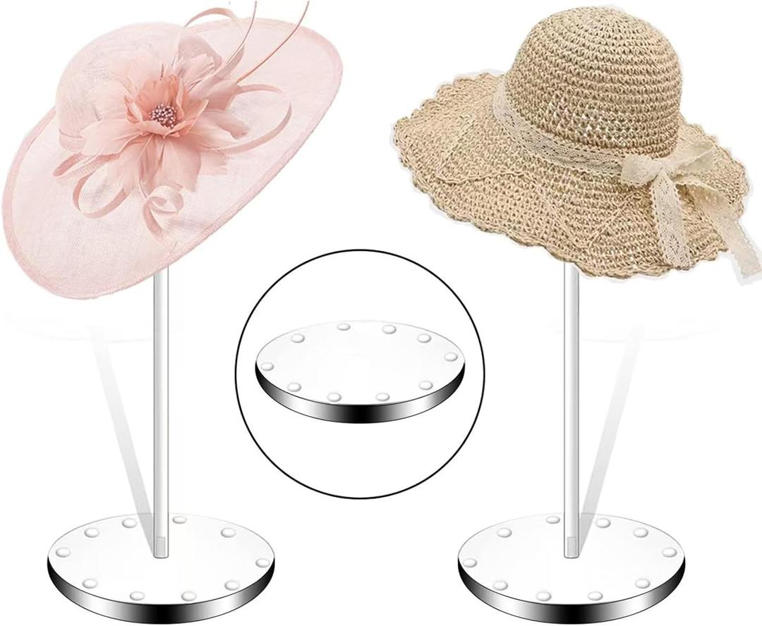 Acrylic Hat Display Stand 2 Pack- Thickened Base for Helmet, Wig, Cowboy hat, baseball cap, closet holder rack organizer (11.8Inch Height)