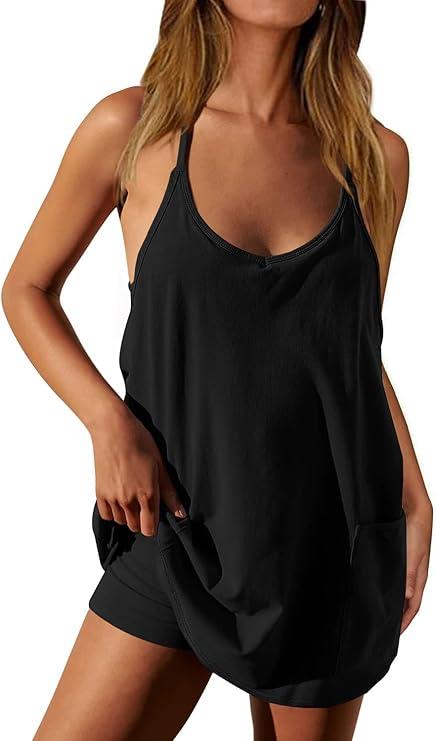 Ebifin Women's Summer Mini Dress Casual Workout Tennis Dress with Shorts Sleeveless Althletic Dresses L