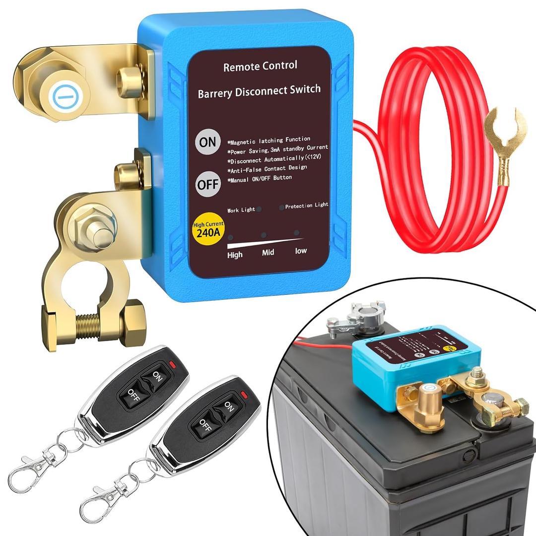 Remote Battery Disconnect Switch 12v, 240A, Upgrade Smart Voltage Car Kill Switch Anti-Theft, Prevent Battery Drain, Remote Battery Kill Switch for Car, Truck, RV (Flat Installation)