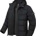 Men's Winter Coat Thicken Insulated Waterproof Puffer Jacket Hooded Windbreaker Parka With Multi-Pockets (Large, Black)