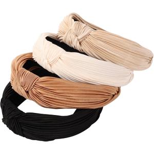 4 Pack Knotted Wide Headbands for Women Girls Cute Head Wrap in Solid Color Non-slip Hair Accessories