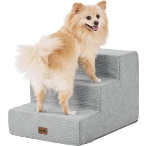 Made4Pets Dog Stairs for Small Dogs, Extra Wide Dog Steps for Bed Couch Sofa and Chair, 35D Foam Pet Steps for Small Dogs and Cats(Up to 40lbs), Non-Slip Bottom Pet Stairs, Light Grey, 3 Steps