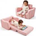Toddler Couch 2-in-1 Fold Out Toddler Chairs, Soft Comfy Lounger with Washable Cover Pocket, Kids Sofa for Reading, Perfect for Bedroom, Playroom, Living Room, Gift for Girls Boys Age 1-3, Pink