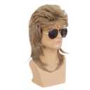 Swiking Mens Mullet Wig Light Brown Retro 70s 80s Disco Rocker Curly Punk Fancy Party Halloween Cosplay Costume Wigs (Light Brown)