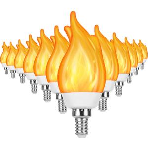 Upgrade E12 Flame Bulbs 12 Pack, 3 Mode LED Candelabra 2.0 Watt Warm White Chandelier 1800k Candle Light Bulbs, Flame Tip for Christmas Party Decorations