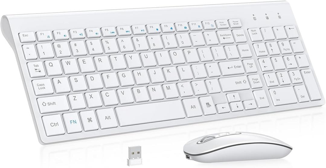 cimetech Wireless Keyboard and Mouse, [Rechargeable Mouse][Silent Scissor Switch Key][Labor-Saving Buttons]Ultra Slim Wireless Computer Keyboard and Mouse, Easy Setup for PC/Laptop/Mac/Windows - White (4-White)