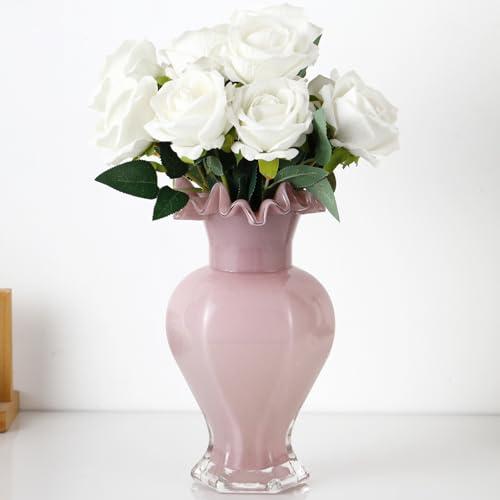 MARTAGE Large Glass Vase, Pink Vase for Flowers, Flower Vases for Bouquet, Glass Flower Vases for Living Room, Dining Table, Shelf, Wedding, Office, Coffee Table, 9.5 Inches