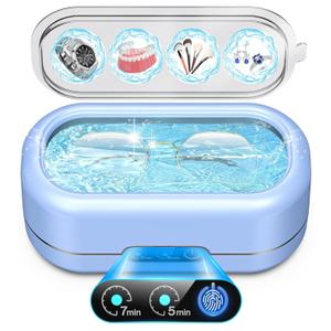 Professional Ultrasonic Jewelry Cleaner with Digital Timer,50KHz Ultrasonic Cleaner Machine with 304 Stainless Steel for Jewelry,Eyeglasses, Rings, Coin, Watch Strap, Dentures, Hygiene Items (Blue)