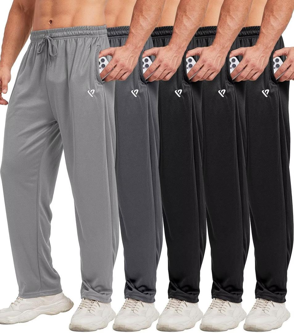 lomsoe 5 Pack Mens Sweatpants Open Bottom Joggers for Men with Zip Pockets Loose Fit Mesh Athletic Pants for Running,Casual (M)