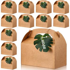 Honoson 24 Set Safari Jungle Gift Bags Bulk Tropical Luau Bags with Palm Leaves Brown Kraft Goodie Gable Bachelorette Boxes Bridesmaid Party Favors for Baby Shower Favors Wedding