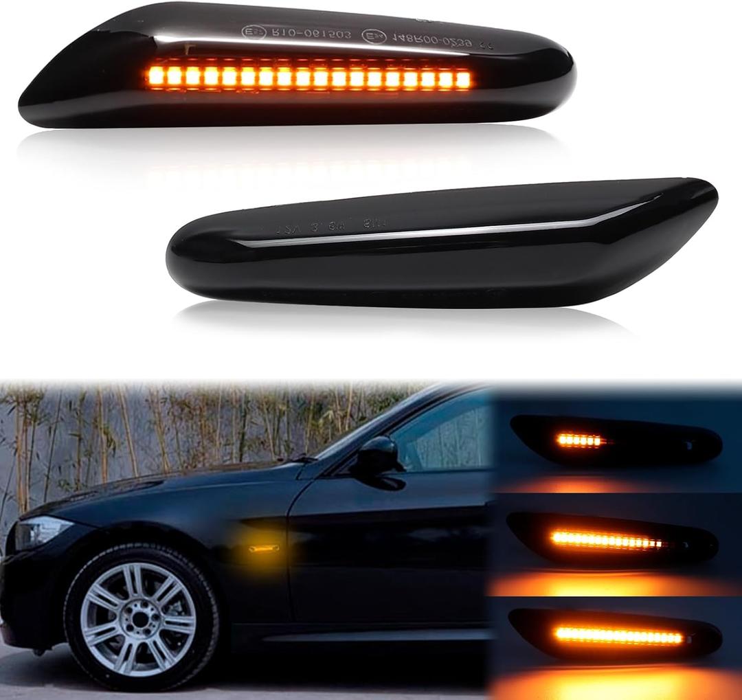Smoked Lens Sequential Amber LED Side Marker Turn Signal Light for BMW E60 E90 E92 E93 E82 E46 E83 E91 128i 135i 328i 335i E61 E88 E91 Front Fender Dynamic Indicator