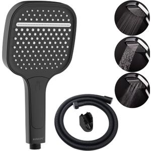 High Pressure Handheld Shower Head  3 Spray Settings- Luxury Modern Chrome Look, Built-in Power Spray to Clean Corner, Tub and Pets, Stainless Steel Hose, ABS Adjustable Bracket, Black Color