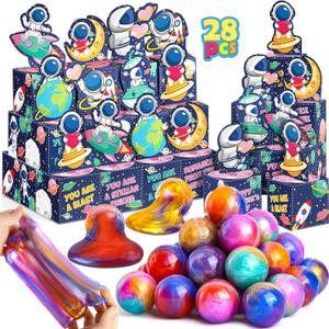 28 Pack Valentine's Day Gifts for Kids, Galaxy Slime with Valentines Cards Space Gift Boxes, Stress Relief Fidget Toys for Boy Girl, Valentine Classroom Exchange Prizes, School Party Favor Gifts
