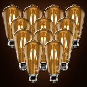 ASOKO ST58 Antique LED Filament Light Bulbs, LED Dimmable Edison Light Bulbs 4W, 2700K Warm White (Amber Glass) E26 Base Pack of 12