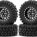 OGRC 1.0 Plus (1.2 Inches) Beadlock Wheel and Tires Set 7mm Negative Offset Wheel Rims SS Super Soft Sticky Tires for TRX4M SCX24 FCX24 AX24 1/24 1/18 RC Crawler Car - 62 * 24mm (Black)
