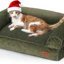 FUKUMARU Dog Couch Bed, Corduroy Cozy Cat Bed for Indoor Cats with Washable Cover, 28in Waterproof Orthopedic Dog Beds Sofa for Small Dogs and Large Cats, Cute Warm Cotton Pet Sofa, Green (28.3"Lx20.5"Wx9"Th)