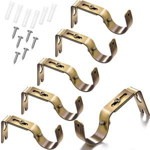 Frienda 6 Pcs Curtain Rod Brackets Adjustable Holder Wall for 1 Inch Diameter Curtain Rod General Bracket Hooks with Screws (Green Bronze)