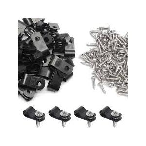 Black Nylon Screw Mounting R-type Cable Clip Wire Clamp, 6.4mm Cable Clip Wire Clamp for Wire Management, Stainless Steel Screws Includedc