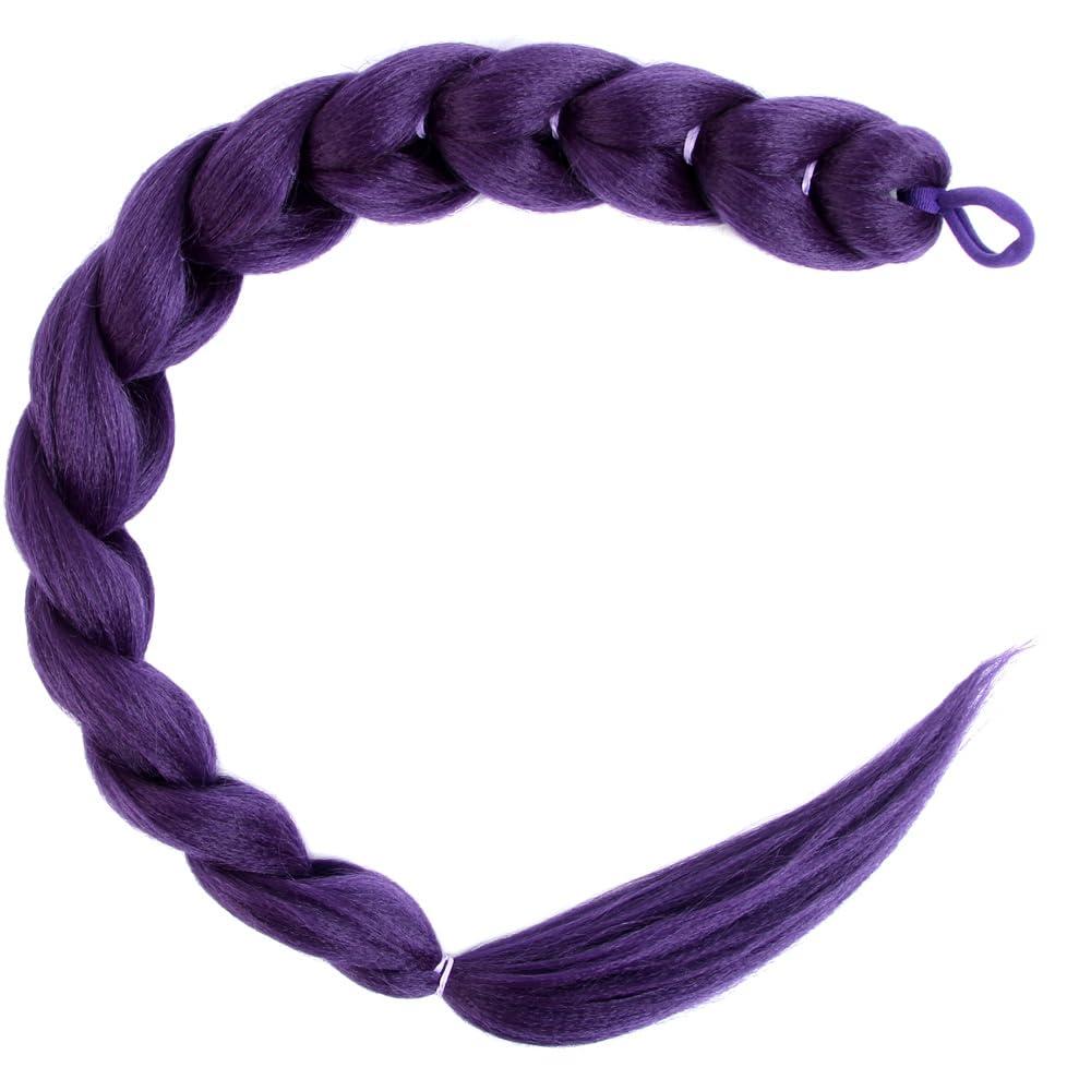 24 Inch Dark Purple Braided Ponytail Hair Extension with Tie Synthetic Braiding Hair for Costume Cosplay