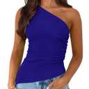 PRETTYGARDEN Womens 2026 Summer Y2K Tops Sleeveless One Shoulder Slim Fit Shirts Ruched Knit Asymmetrical Top Blouse (Blue, S)