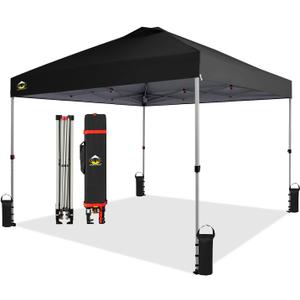 CROWN SHADES 10x10 Pop Up Canopy - Beach Tent with One Push Setup - Easy Outdoor Sun Shade for Events, Parties, Camping - Gazebo with STO-N-Go Cover Bag, Silver Coated Top, Black