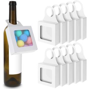 Sibba Paper Wine Bottle Box 10 Pcs Package With Window Handles Hanging Foldable Gift Wine Accessory Sets Folding White Bags for Kitchen Dining Engagement Christmas Mother's Day
