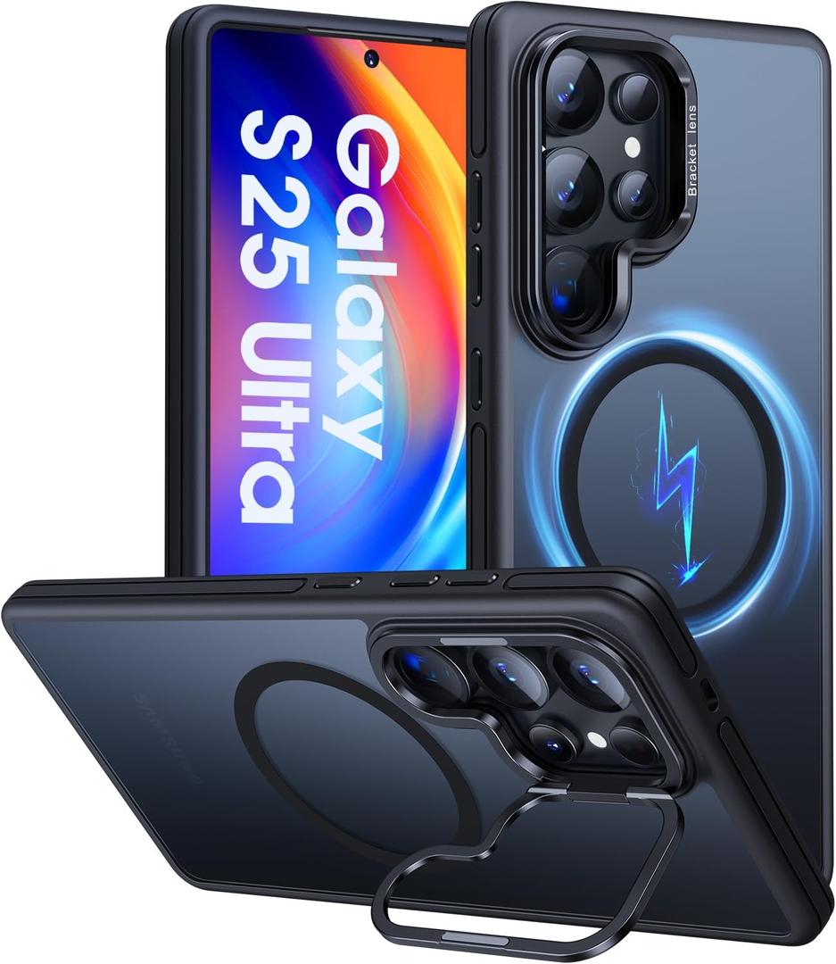 JAME Only for Samsung Galaxy S25 Ultra Case, [Compatible with Magsafe][Built-in Stash Stand][Military-Grade Protection] Protective Shockproof Magnetic Phone Case for Samsung S25 Ultra 6.9-inch, Black