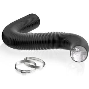 HG Power 8 Inch Air Ducting, 8 Feet Long Flexible Aluminum Dryer Vent Hose, Three Layer Protection Dryer Hose with 2 Clamps for HVAC Ventilation Heating Cooling Exhaust (Black)