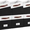 FinishingBo 6-Pack Storage Cubes with Handles & Label Holders Basket, Closet Cube Home Organizer Bins(White/Black, 10.5 x 10.5 x 11 inch)