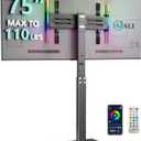 WALI Floor TV Stand with LED Lights, Tall TV Stand Mount for 32-75 inch TV up to 110 lbs, Swivel and Height Adjustable TV Stands with Wood Base for Bedroom, Office(TVDVD-7L), Black