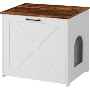 Dwanton Cat Litter Box Furniture Hidden, Cat Litter Box Enclosure, Reversible Entrance Can Be on Left or Right Side, Indoor Cabinet, Wooden Washroom, End Table, White and Rustic Brown, 23.6" L (23.6 x 19.7 x 21.7 Inches)