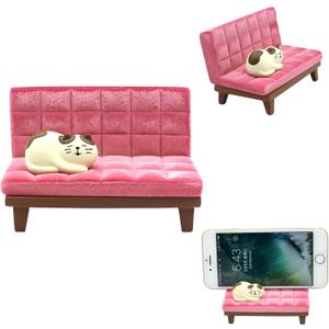 Cute Cat Animal Cell Phone Stand for Desk Sofa Miniature Smart Phone Holder Mount Dock for Office Home Decorative Figure (Pink-White Kitty)