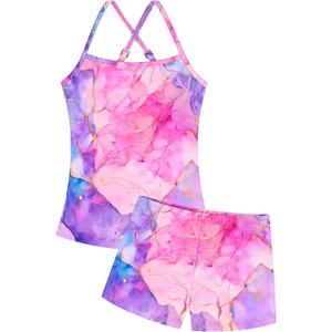 Girls Swimsuit Sleeveless Bathing Suits Back Cutout Summer Swimwear with Removable Chest pad 6-14 Years (Purple)