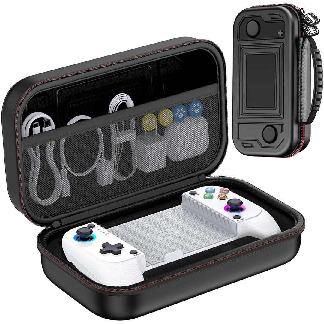 Mocagen MC1 Phone Game Controllers with Carrying Case Bundle for iPhone/Android with Led Light, Upgraded Joysticks, Turbo, Handheld Gaming Gamepad (Black+White)