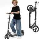 Kids & Teens Foldable Sports Scooter - Height Adjustable, 8-inch PU Wheels, Dual Brakes, Ages 6+, 240 lbs Max Load (Black)