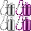 Hicarer 4 Pack Ear Plug Carrying Case, Waterproof Metal Ear Plug Holder with Keychain, Portable Small Pill Case Container for Earplugs, Jewelry, Pill Organizer for Travel or Sports(Silver, Purple)