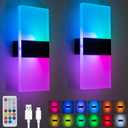 LED Wall Lights for Room Decor, 4000mAh Battery Operated Wall Sconce Set of 2, Remote Control, Dimmable, Rechargeable, Cordless Wall Lamps for Bedroom (Multi-colored RGB)