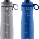 Pogo 2-Pack Plastic Water Bottle with Carry Handle, Reusable, BPA Free, Dishwasher Safe, Perfect for Travel, School, Outdoors, and Gym | 18oz, 32oz (Grey/Blue)