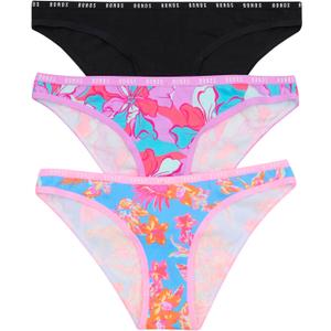 Bonds Women's Underwear Pack, High-cut Icons Bikini Panties for Women, Stretchy Cotton-blend Underwear, 3-pack (Medium, Black/Interflora/Island Time)