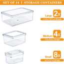 14 Pack Fridge Organizer, Stackable Refrigerator Organizer Bins with Lids PBA-Free, Clear Fridge Organizers and Storage for Kitchen, Countertops, Cabinets, Fridge, Drinks, Fruits, Vegetable, Cereals