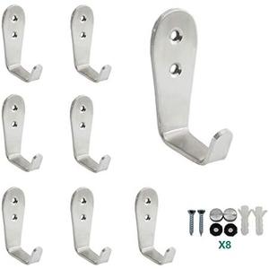 Pack Of 2Ulifestar Stainless Steel Coat Hooks, Heavy Duty Metal Hangers for Hanging Towels, Keys, Hats - Kitchen & Bathroom Wall Mounted Indoor/Outdoor Hooks with Installation Screws - 8 Pack