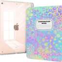 Case for iPad 9th Generation 2021/iPad 8th/7th Generation 2020/2019 10.2 Inch Case with Pencil Holder, Trifold Stand Slim Shockproof Clear Back Cover, Auto Wake/Sleep, Composition Book