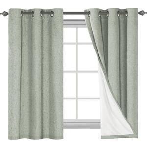 H.VERSAILTEX Primitive Linen Curtains 100% Blackout Curtain Drapes Burlap Fabric Curtains with White Thermal Insulated Liner, Grommet Top Drapes Living Room/Bedroom (2 Panels, 42 x 54 Inch, Sage)