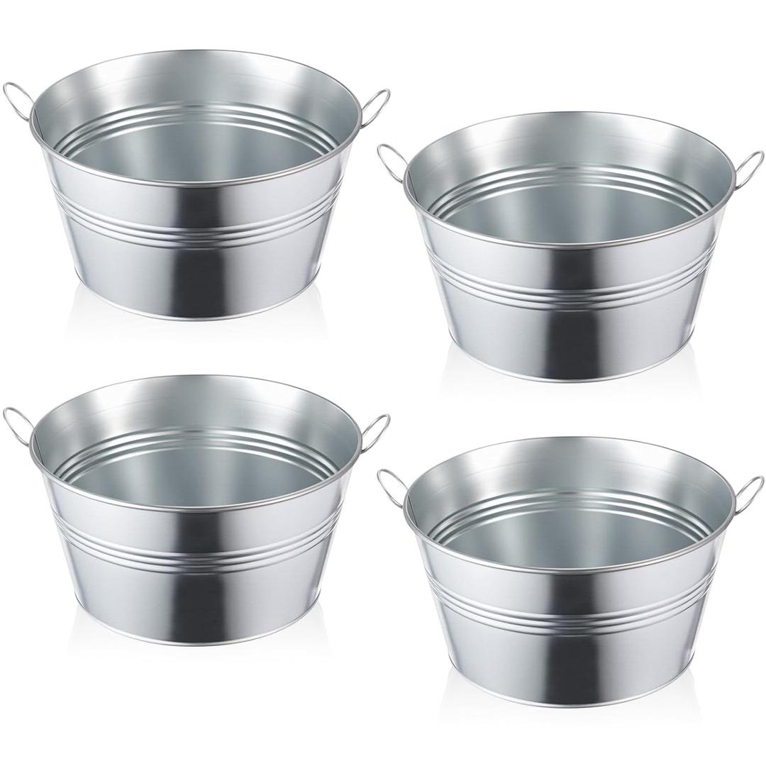 4 Pcs 1 Gallon Galvanized Metal Buckets with Handles, Small Rustic Decorative Pails for Party Centerpieces, Beverage Tub, Flower Pots, Gift Baskets, Farmhouse Indoor Outdoor Use