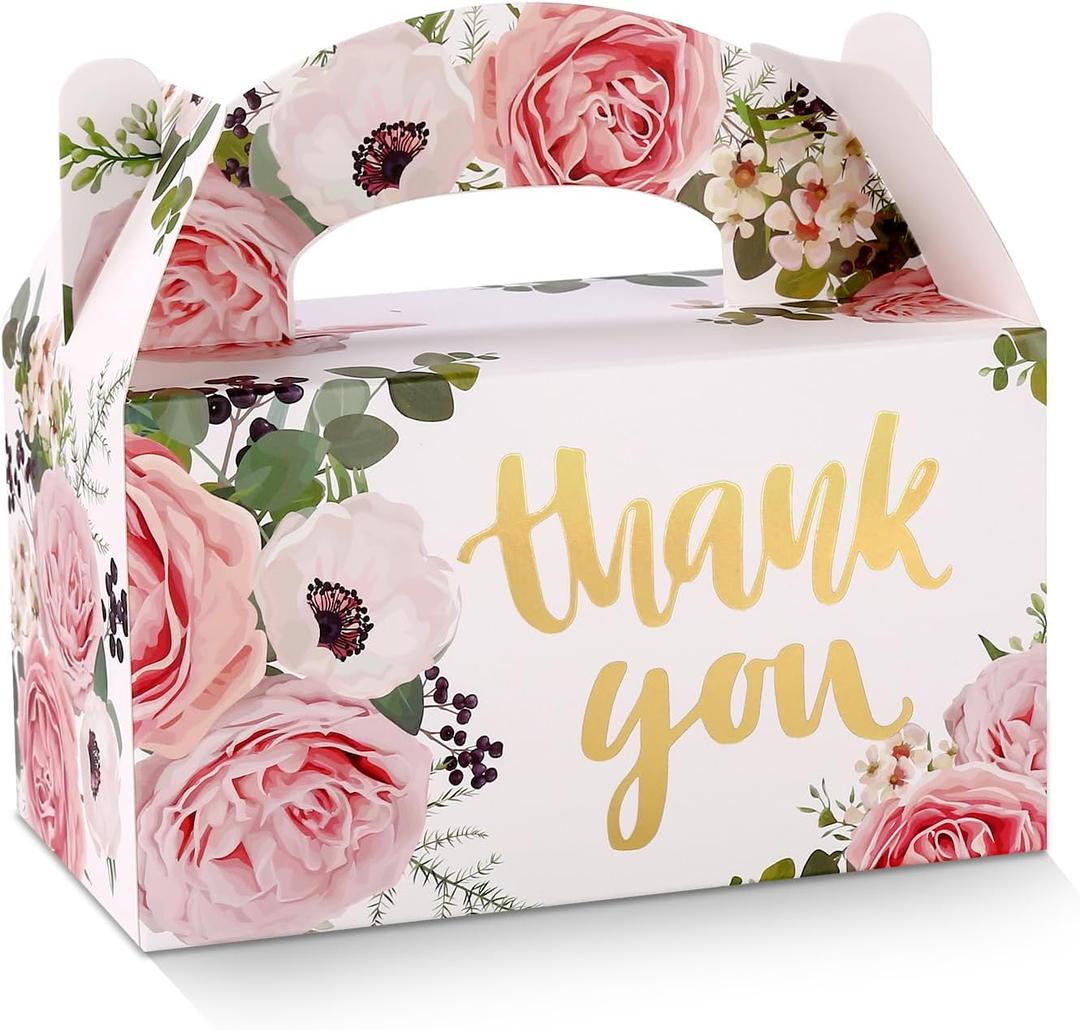 SOSFKIM Treat Boxes - 24 Pack Floral Design Embossed Gold Foil Cardboard Boxes - Party Favor Boxes Gable Boxes Perfect For Wedding, Birthday, Christmas, Celebrating 6.3x3.5x3.5 Inch