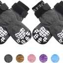 PUPTECK Anti-Slip Dog Socks with Double Sides Grips for Small Medium Large Dogs Hardwood Floors Prevents Licking, Dog Shoes for Hot Pavement Traction Control Paw Protector for Senior Dogs, Grey L (Large (4 Count))
