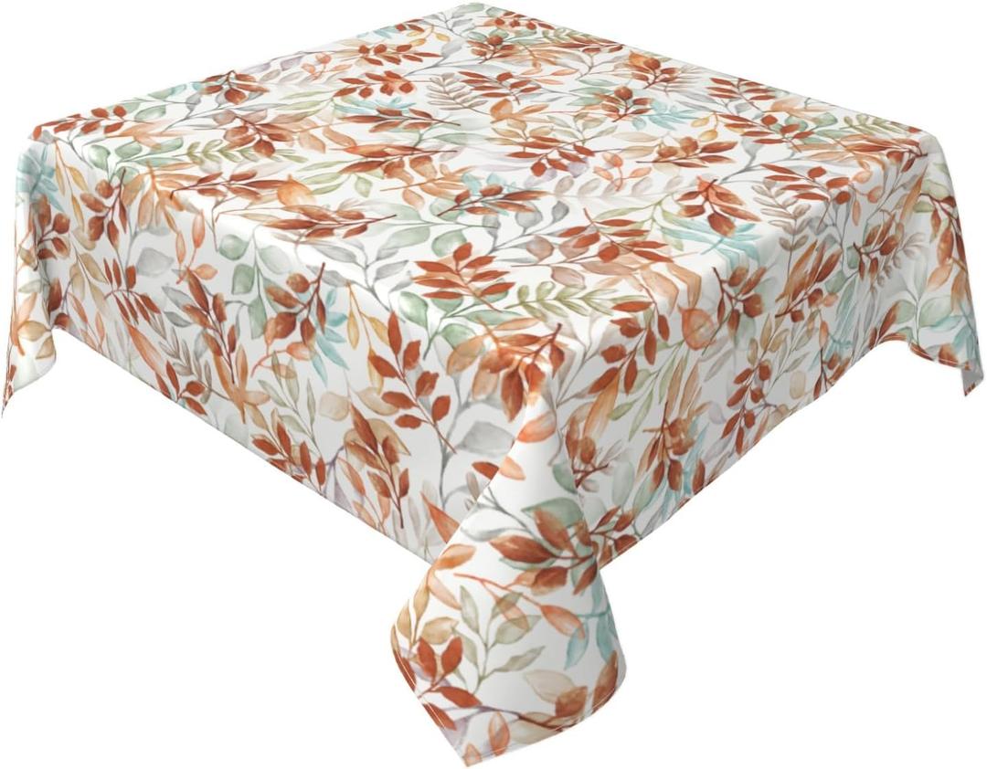 Fall Tablecloth Square 52x52 Inch Burnt Orange Colorful Leaves Autumn Harvest Themed Thanksgiving Day Decorative Table Cloth Seasonal Rustic Farmhouse for Indoor Party Kitchen Dinner Picnic Decor