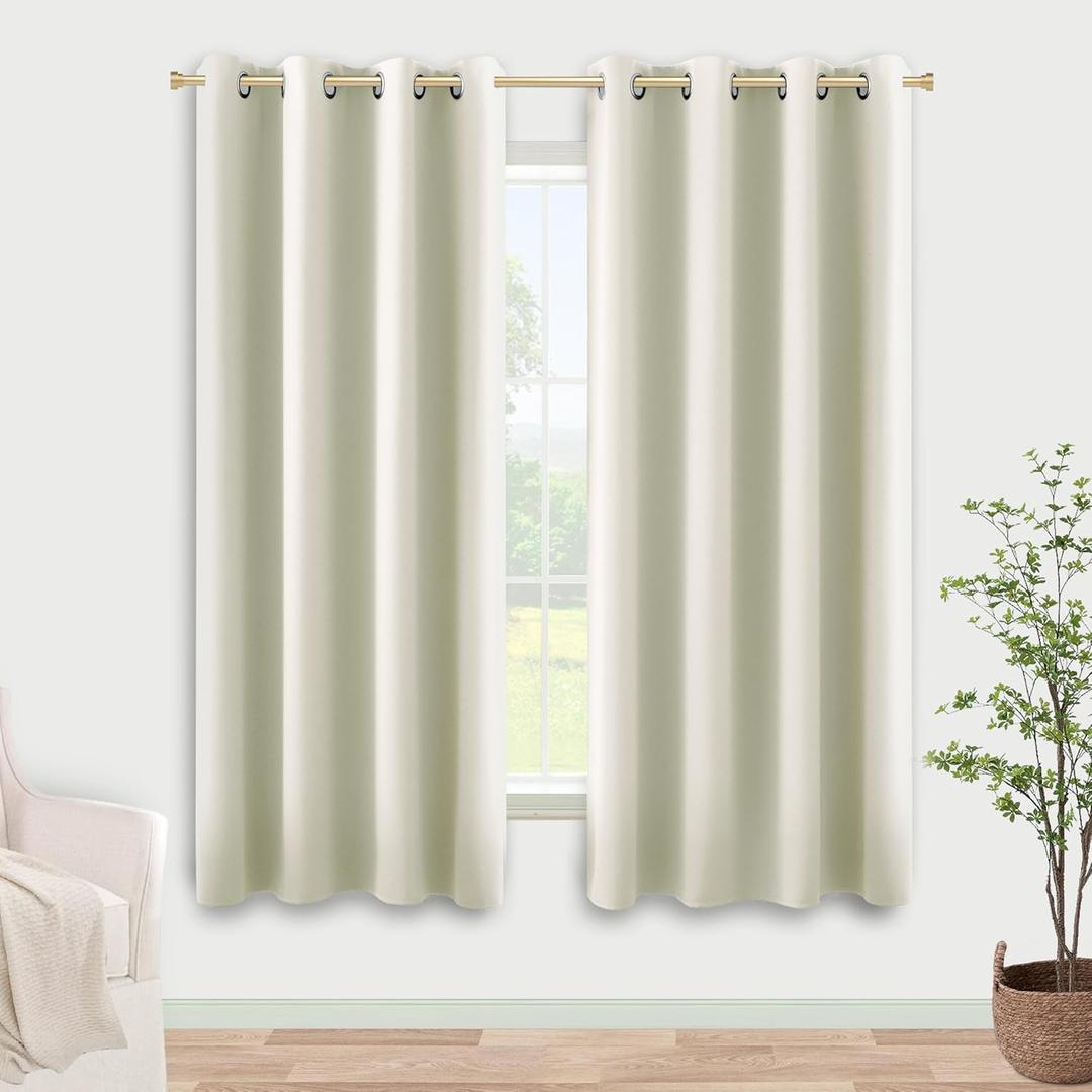 KOUFALL 60 Inches Long Cream Beige Off White Ivory Bay Window Curtains Drapes 2 Panels,60% Blackout Sound Dampening for Living Room Bedroom, Dining Room Windows