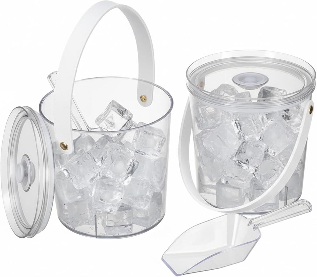 2 Pack Ice Bucket with Airtight Lid, Champagne Bucket with Handle, Plastic Beverage Tub for Parties, Bar Cart Accessories for Wine, Drink, Beer Bottles, Clear
