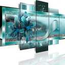 LUDUHU Turquoise Orchid Flowers Canvas Print - Abstract Green Floral Poster, Orchid Wall Art Painting Decor for Home Decoration Artwork Picture Bedroom Green Floral (A,Oversize 40x20inch)